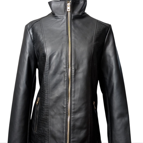 Women's Black Faux Leather Jacket - Picture 1 of 8